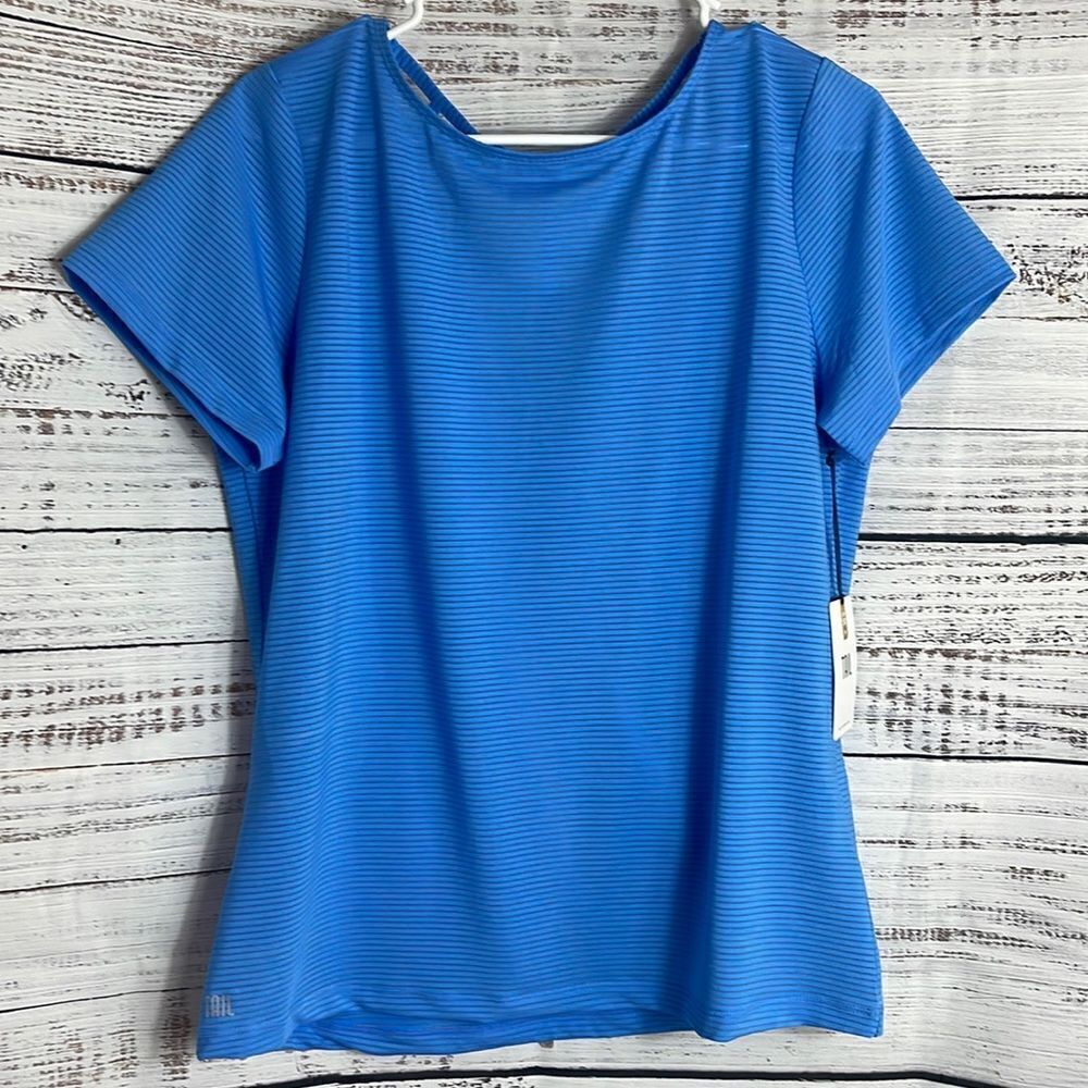 Tail Top Womens Size Large Tee Cut Out striped Golf UPF 50 + Blue Strappy New